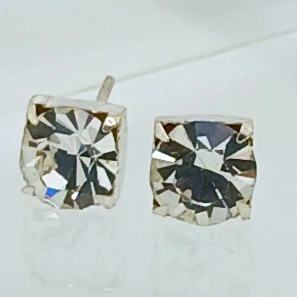 Sterling Silver 925 Crystal Stud Earrings Vintage 1990s Birthstone Jewelry April